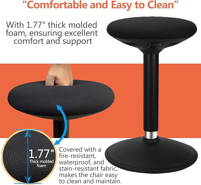 Standing Desk Balance Wobble Stools, Height Adjustable 22-32 Inch for Office and Classroom, Anti-Fatigue Standing Chairs, Ergonomic Stools with Anti-Slip Round Bottom, Black