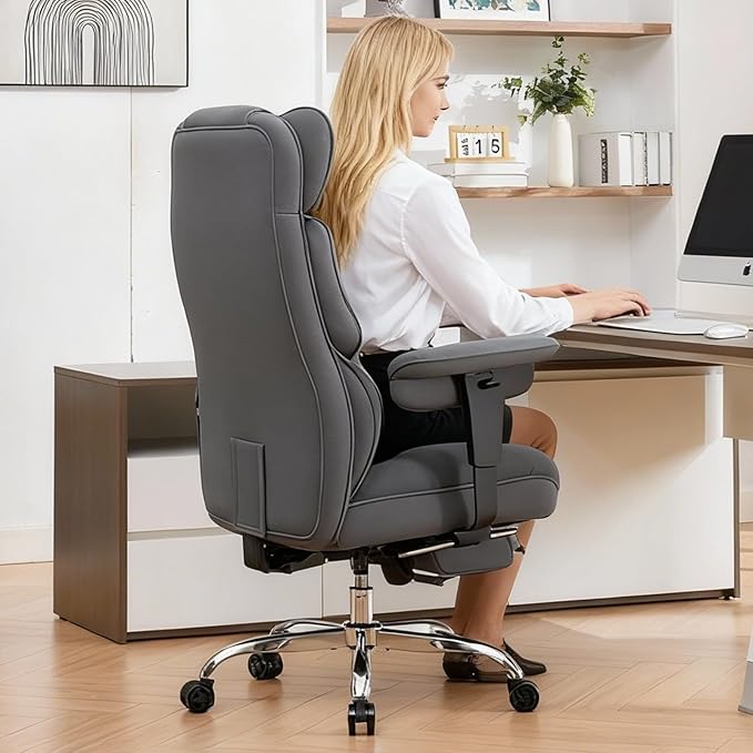 Efomao Big and Tall Office Chair with Footrest - Breathable Mesh Executive Chair, Heavy Duty Computer Desk Chair for Home Office, Ergonomic Lumbar Support & Reclining Mesh Gaming Chair, Bluegrey
