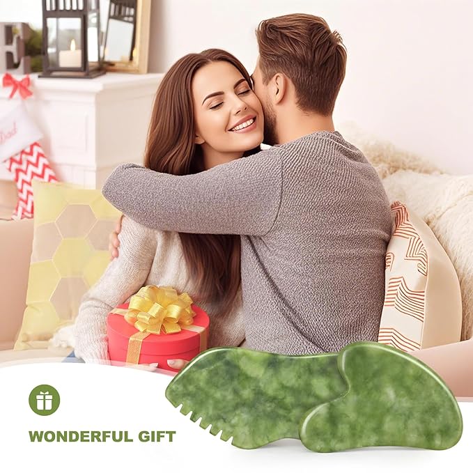 airogym 2PCS Jade Stone Gua Sha Set Face Massager Jade Facial Tools Body Lymphatic Drainage Massager, Guasha Face Sculpting Tool Skin Care Set Gifts for Women Gua Sha Sculpting for Tighten Skin