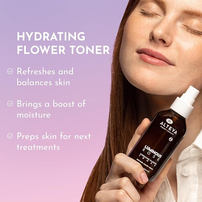 Alteya Оrganic Luminous Rose Hydrating Flower Toner 4 Fl Oz/120 mL – Certified Organic – Purifying, Balancing, Revitalizing – All Skin Types