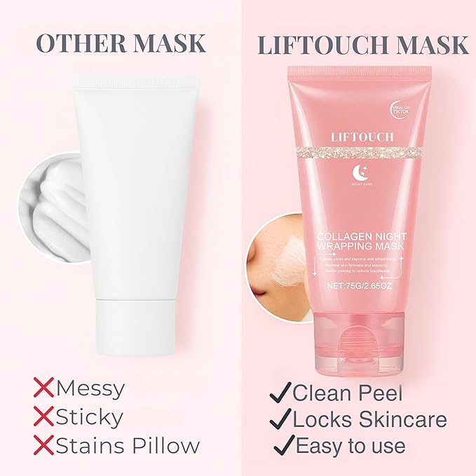 Korean Collagen Night Wrapping Mask - Overnight Peel Off Facial Mask for Face - Hydrating Sleeping Mask Skincare - Anti-Aging Glass Skin Elasticity Treatment - Women