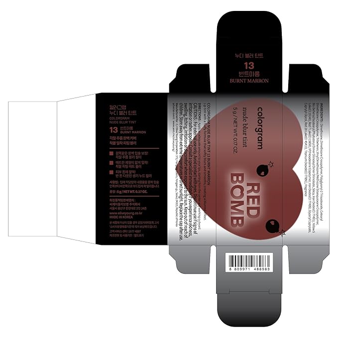COLORGRAM NUDE BLUR TINT 13 BURNT MARRON | K-Beauty Makeup, Soft-Focus Matte Lip Stain, 2-in-1 Lip & Cheek | Lightweight Blurring Tint for a Smooth & Airbrushed Finish, Non-Sticky Formula
