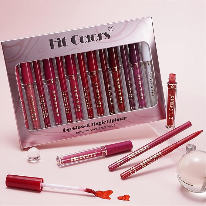 13Pcs Matte Liquid Lipstick + Lip Liner Pens Set, 6 Matte Lipstick+6 Matching Smooth Lipliner+ 1Pcs Lip Plumper Makeup Set Kit, Waterproof Long Lasting 24 Hour Lip Makeup Valentines Gifts for Women