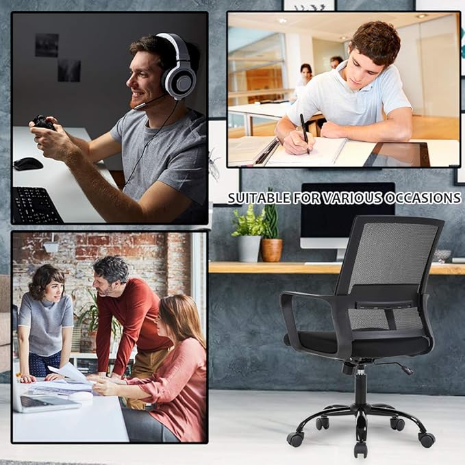 BestOffice Swivel Rolling Computer Chair Executive Lumbar Support Task Mesh Chair Adjustable Stool for Women Men (Black)