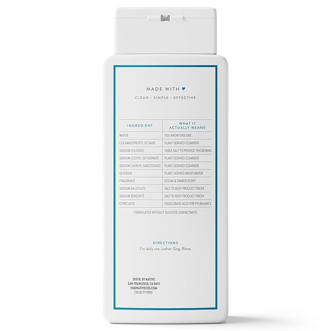 Native Body Wash Contains Naturally Derived Ingredients | For Women & Men, Sulfate, Paraben, & Dye Free Leaving Skin Soft and Hydrated | Ocean & Timber 18 oz