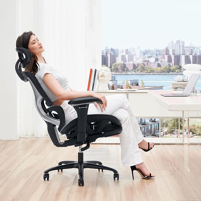 COLAMY Ergonomic Mesh Office Chair with Footrest, Executive High Back Computer Desk Chair with Wide Headrest and Adjustable 3D Arms, Fixed Tilt Lock and Lumbar Support (Black)