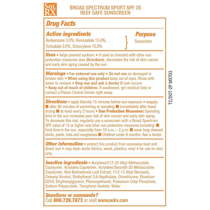 SolRX SPORT SPF 35 Sunscreen, Reef Friendly, Oxybenzone Free, Fragrance Free