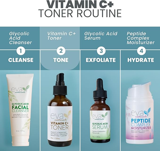 Eva Naturals Vitamin C Facial Toner - Hydrating, Pore Minimizer Face Toner for Men and Women with Witch Hazel & Rose Water, Nourishes Skin Through Hydration - 4 Oz