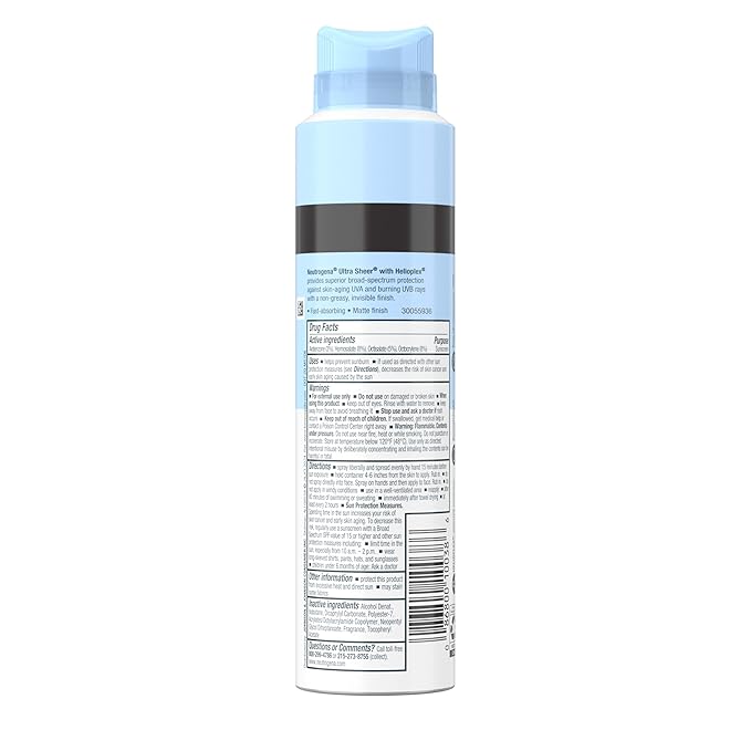 Neutrogena Ultra Sheer Body Mist Sunscreen Spray, Broad Spectrum SPF 30, Oil-Free & Non-Comedogenic UVA/UVB, 5 oz Pack of 3, Packaging may vary