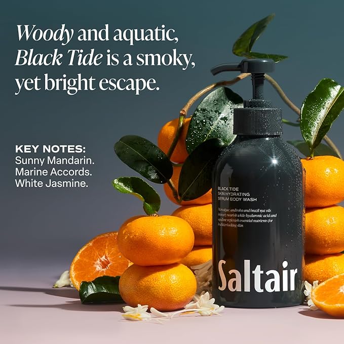 Saltair Body Wash 2-Pack – Moisturizing Body Wash with Squalane & Hydrating Oils – Scented Shower Gel for Men – Black Tide Scent, 2x 17oz – Vegan, Cruelty-Free, Paraben-Free