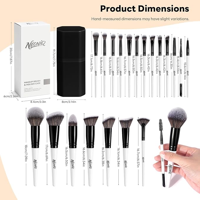 NEINIQ 20 PCS Travel Makeup Brush Set, Makeup brushes, Professional Foundation Eyeshadow Concealer Blush Powder Bronzer Brushes,Versatile Face Make Up Tools with Travel Makeup Case(White)