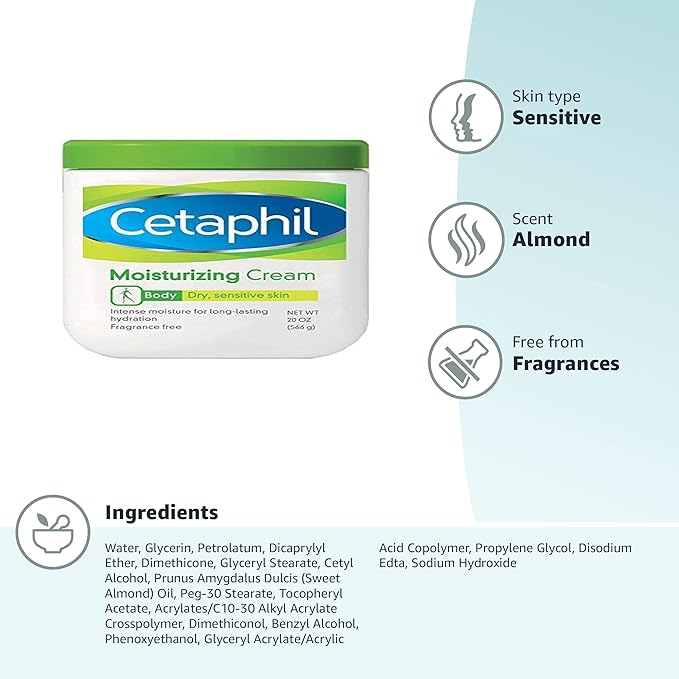 Cetaphil Moisturizing Cream for Dry, Sensitive Skin, Fragrance Free, Non-comedogenic, 20 Oz Each (Pack of 2) packaging may vary
