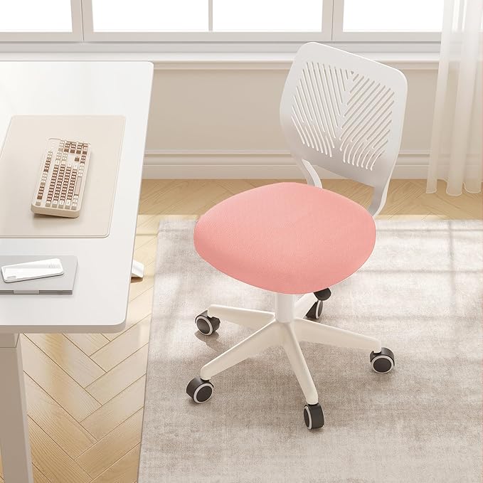 Armless Desk Chair Swivel Office Rolling Chair with Soft Padded Cushion, Height Adjustable Small Task Chair, Ergonomic Study Computer Chair for Kids Girls Boys Teens (Pink, 1PC)