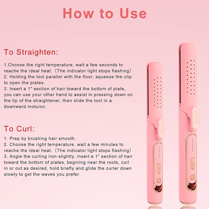2 in 1 Hair Straightener and Curler, Airflow Styler Curling Iron - Titanium Flat Iron Hair Straightener for Long-Lasting Curls and Straightener, Dual Voltage & Adjustable Temps 360° Curling Wand