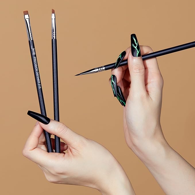 Jessup Eyeliner Brush Set, 3pcs Pro Precision Eyeliner Brushes Fine Point Angled Thin Gel Liquid Flat Winged Eye Liner Brush, Black T346