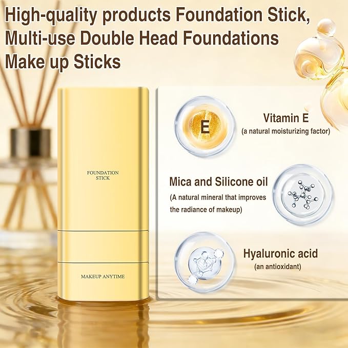 Luminous Dual-Ended Concealer Foundation Stick,Korean Full Coverage Foundation Stick,3-In-1 Long-Lasting Foundation with Concealer & Brush,Sweat-Resistant Finish for All Skin Types(#1 Ivory White)