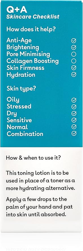 Q+A Marine Hyaluronate Toning Lotion, a Face Toner with Hyaluronic Acid and Marine Actives for Skin Suppleness, 100ml