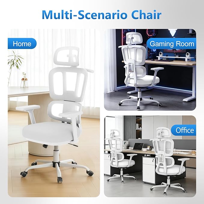 Office Chair Ergonomic Desk Chair with Lumbar Support and Headrest, Thick Cushion Mesh Computer Chair with Armrest and Tilt Lock, High Back Home Office Desk Chairs for Men Women