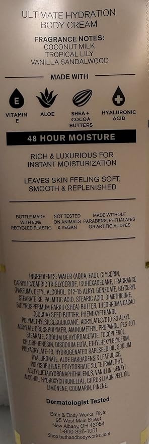 Bath & Body Works Women's Eau De Coconut Ultimate Hydration Body Cream 8 Ounces Pack of 2