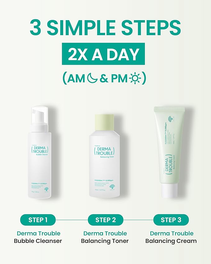 Derma Trouble Balancing AC 3 Step Kit - Korean Skincare Set for Acne Prone Skin, Blemishes & Pores - Sebum Control Cleanser, Toner & Cream for Oily, Sensitive Skin, Redness & Bumpy Texture
