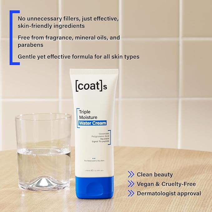 COATS Triple Moisture Water Cream – Preppy Skincare- Lightweight Gel Moisturizer, Non-Greasy, for Balanced Skin, Lightweight Hydration, Barrier Repair, Clean Ingredients, Fragrance-Free- 30 Day Supply