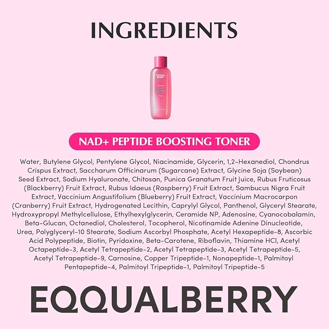 EQQUALBERRY NAD+ Peptide Boosting Toner – Radiance-Enhancing, Hydrating & Firming Toner for Dull Skin, Fine Lines & Wrinkles with Peptides & Ceramide – Anti-Aging Korean Skincare(5.07 fl.oz/150ml)