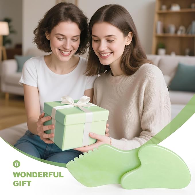 2PCS Jade Stone Gua Sha Set Face Massager Jade Facial Tools Body Lymphatic Drainage Massager, Guasha Face Sculpting Tool Skin Care Valentine's Day Gifts for Women Gua Sha Sculpting for Tighten Skin