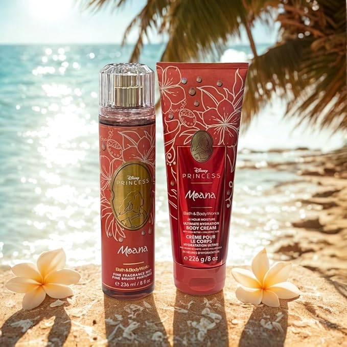 Bath & Body Works PRINCESS COLLECTION Fine Fragrance Mist & Ultimate Hydration Body Cream 2-piece Gift Set with a Bow for Holidays - Full Size – Limited Edition (Moana)