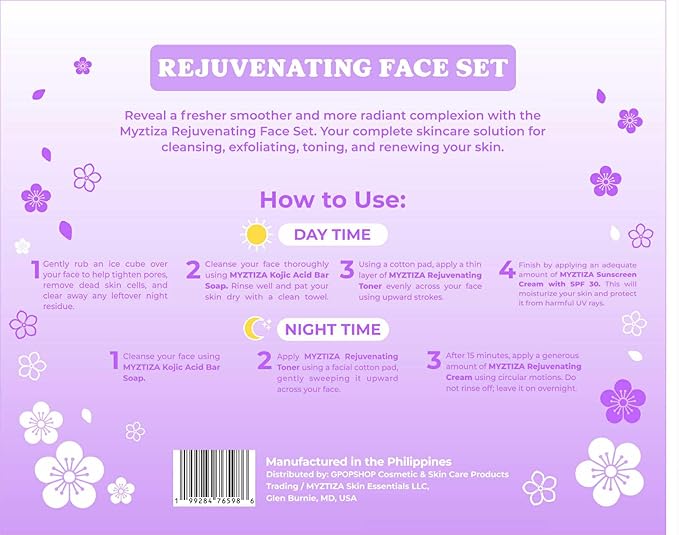 Rejuvenating Face Set – 4-Step Skincare Kit for Glowing, Smooth & Radiant Skin | Kojic Acid Soap, Rejuvenating Toner 60 ML, Rejuvenating Cream, Sunscreen Cream with SPF 30