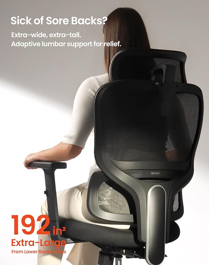 SIHOO Ergonomic Office Chair, High Back Desk Chair, Lumbar Support, Swivel Computer Task Chair with Adjustable Headrest, Tilt Function,Dark Black
