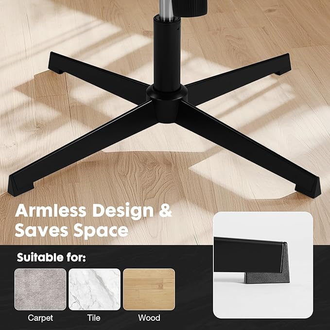 Sweetcrispy Criss Cross Chair, Wide Seat PU Leather Armless Office Desk Vanity Chair, Comfortable Adjustable Swivel Computer Task Chairs for Bedroom, Small Space Make Up, Light Beige