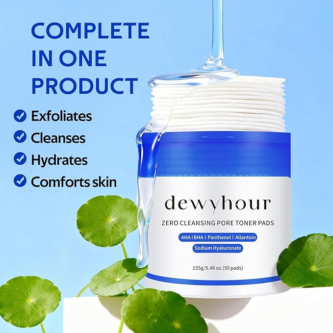 dewyhour Cleansing Face Pads, Gentle Exfoliation Toner Pads for Face with AHA & BHA – Korean Skin Care Moisturizing Dual-Sided Textured Pad Sensitive Skin