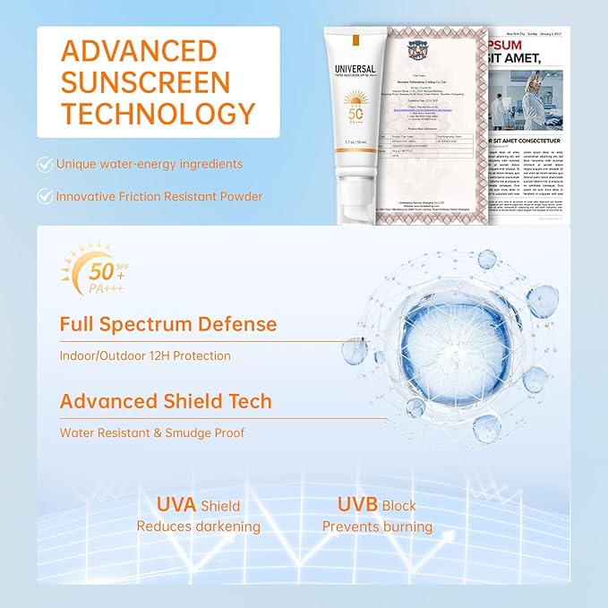 Tinted Sunscreen for Face SPF 50, Tinted Moisturizer with SPF, Sweat Resistant Oil Free with No White Cast, Broad Spectrum UVA/UVB, 1.7oz