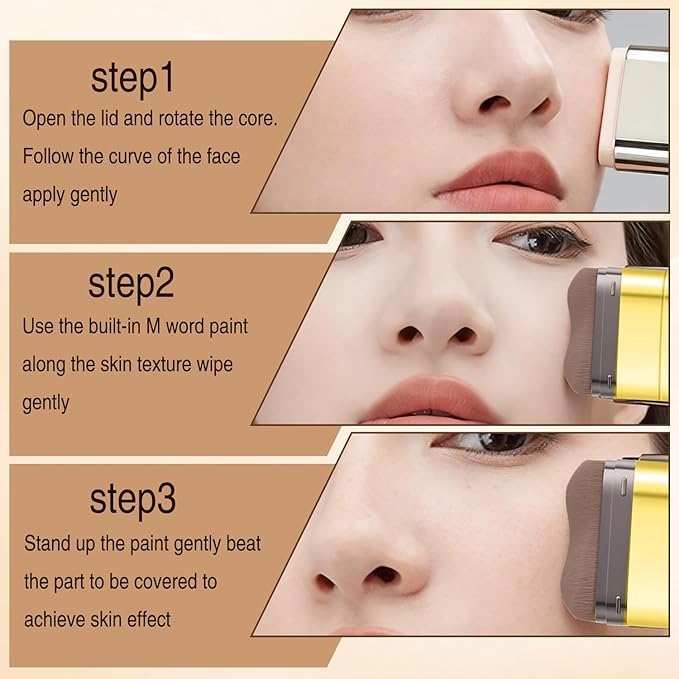 Luminous Dual-Ended Concealer Foundation Stick,Korean 3-in-1 Foundation Stick with Concealer & Brush,Double Head Foundations Make up Sticks,Full Coverage Korean Makeup Skin Tint(#01 IvoryWhite)