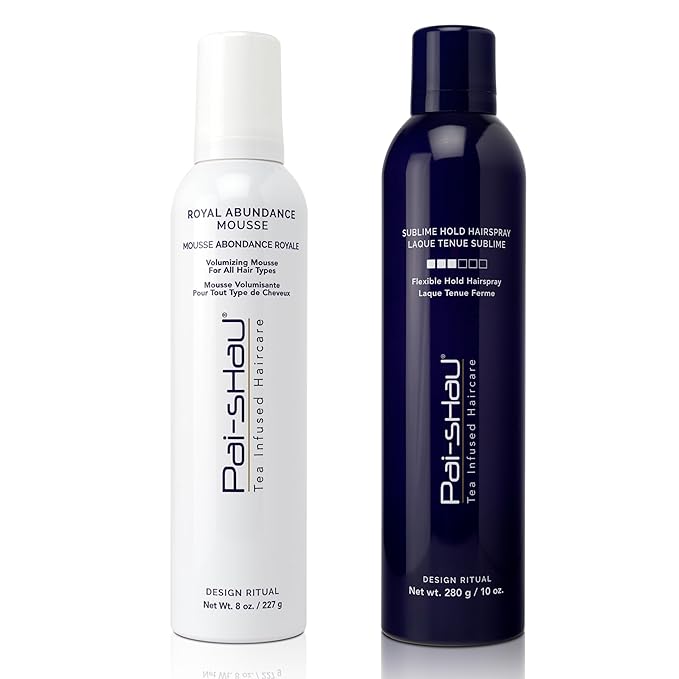 Pai-Shau - Royal Abundance Mousse & Sublime Hold Hairspray Duo, Volumizing Hair Mousse & Flexible Medium Hold Hairspray, Shine Enhancing for Volume, Body & Frizz Control for All Hair Types