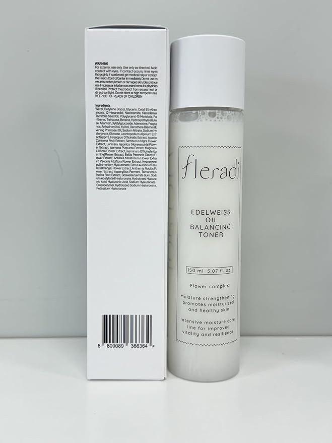 Edelweiss Oil Balancing Toner: Revitalize with 20% Edelweiss Extract - Dual Layer Hydration & PH Balance, Rich in 11 Flower Extracts, 5.07 fl oz - Ideal for All Skin Types