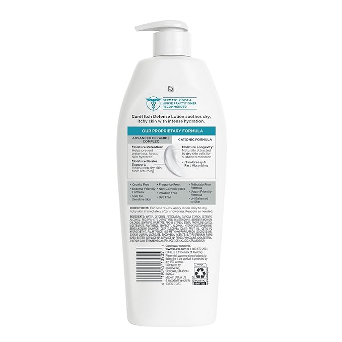 Curel Itch Defense Calming Body Lotion, Moisturizer for Dry, Itchy Skin, Body and Hand Lotion, with Advanced Ceramide Complex, Pro-Vitamin B5, Shea Butter, 13 Oz, Pack of 3