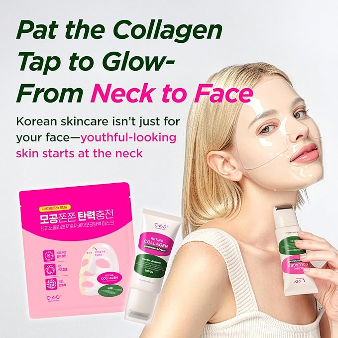 CKD Retino Collagen Guasha Neck Cream with Stainless Steel Roller – Turkey Neck Tightening, Lifting, Firming, Anti-Aging Care, Multi-Use for Neck, Face & Décolleté, Korean Skincare, 1.69 fl oz