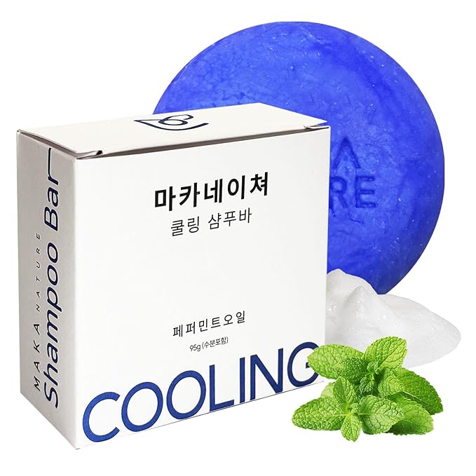 Maka Nature Cooling Shampoo Bar for Refreshing Scalp Care, Solid Shampoo Bar for All Hair Types, Vegan Korean Shampoo Bar, pH Balanced Hair Care, Eco Friendly Plastic Free, 3.35 oz