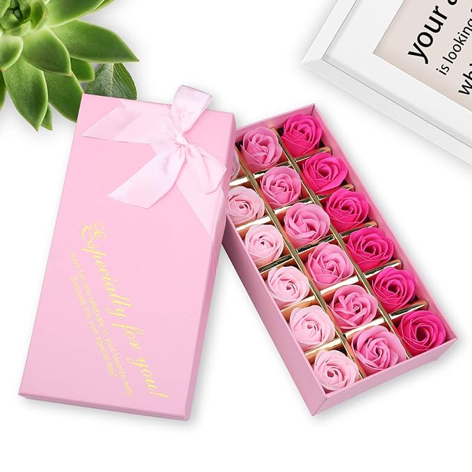 18 PCS Floral Scented Bath Soap Rose Flower Petals, Plant Essential Oil Rose Soap Set, Best Gifts for Her Women Girls Mom Lover Birthday Valentine Christmas (Pink)
