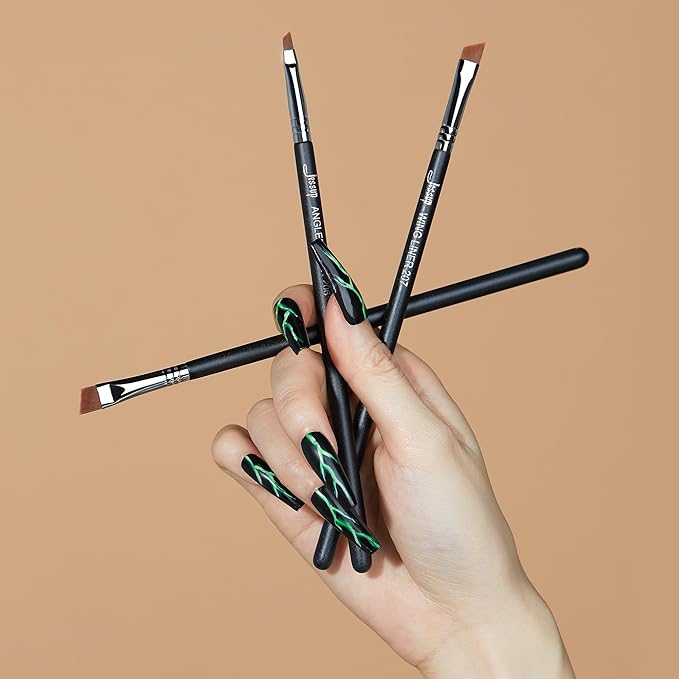 Jessup Angled Eyeliner Brush Set,3pcs Pro Precision Eye Liner Brush Fine Winged Ultra Thin Slanted Gel Liquid EyeLiner Makeup Brushes, Black T345