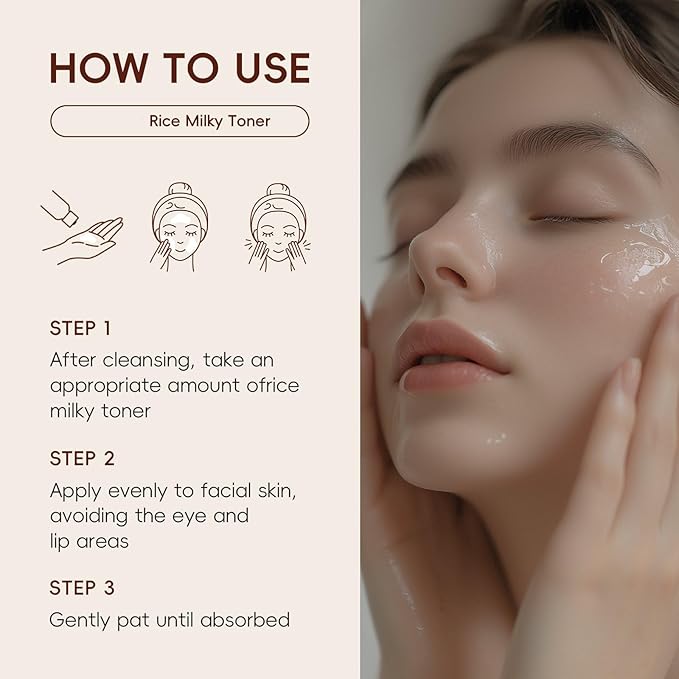 Rice Toner for Face with Rice Extract, Lightweight Facial Moisturizer for Dry Skin, Deep Moisturizing Strengthen Skin Minimize Pores for All Skin Types- 100ml