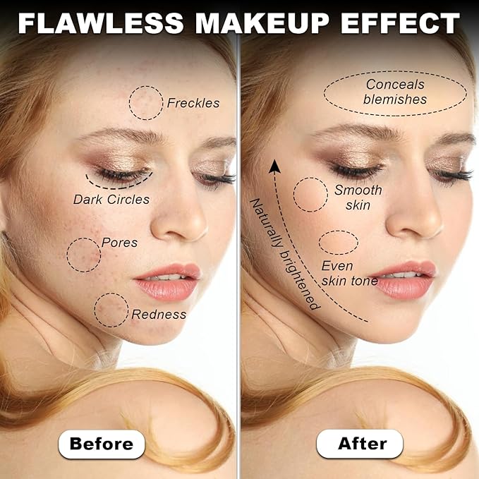 2pcs Blanc Cover Stick, Blanc Cover Cream Stick V White, Dual-Ended Full Coverage Color-Changing Korean Foundation V Sticks with Brush, Makeup Base for Flawless Look (Ivory White & Natural Color)