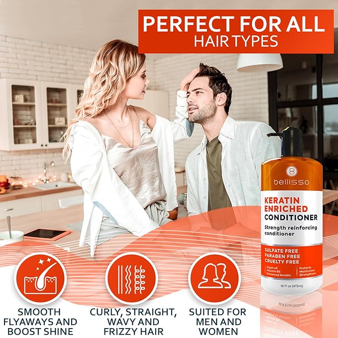 Keratin Conditioner – Sulfate and Paraben Free Deep Treatment for Dry, Damaged Hair - Salon Formula - For Curly, Color Treated, Straight and Frizzy Hair – for Women and Men to Repair Split Ends