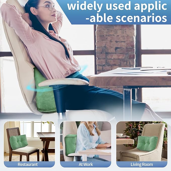 Lumbar Support Pillow for Office Chairs, Bite-Size Natural Latex Foam Back Support Pillow for Lower Back Pain Relief, Soft & Support Corduroy Desk Chair Cushion, M, Green