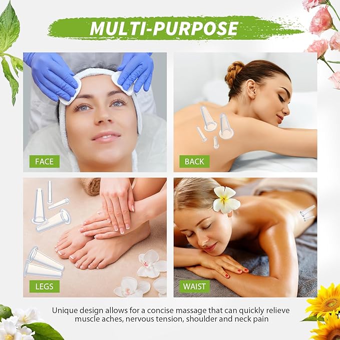 4 Pcs Face Cupping Set, Facial Cupping Set for Face and Eye Massage, Silicone Massage Vacuum Anti Aging Beauty Tool Facial Care(Clear)