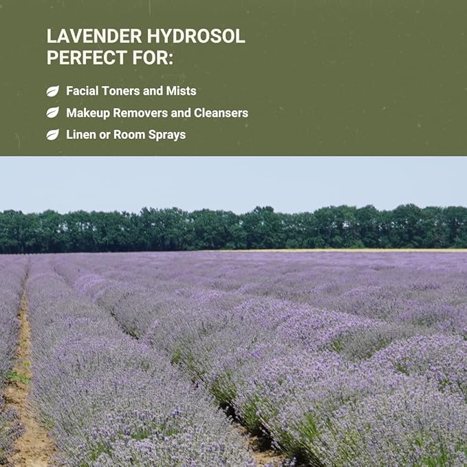 Lavender Hydrosol - Pure Steam Distilled Floral Water Spray for Face Toner, Facial Mist & DIY Skincare - Lavandula Angustifolia Hydrating Skin Refresher & Linen Spray - 100% Natural 16oz