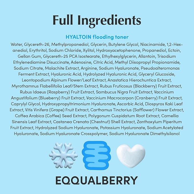 EQQUALBERRY Hyaltoin Flooding Toner | Moisture-Rich Hydrogel Toner for Deep Hydration | Cooling Essence Texture | Hyaluronic Acid & Ectoin | Makeup-Ready Skin (5.07 fl.oz / 150ml)