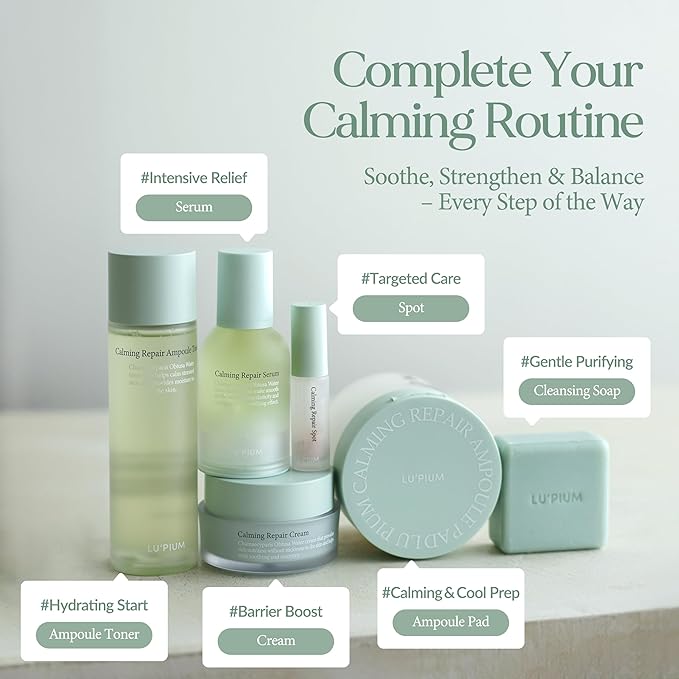LU'PIUM Calming Repair Ampoule Pad – Vegan Soothing & Hydrating Toner Pads for Sensitive Skin, 300,800ppm Chamaecyparis Water & Cica Complex, Inspired by Korean Skincare