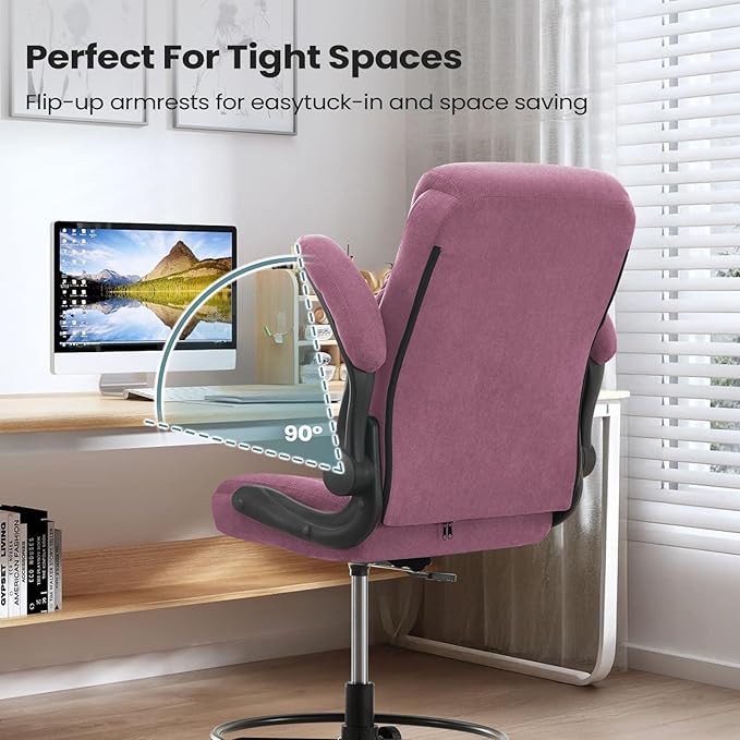 Drafting Chair for Standing Desk โ Tall Office Chair with Adjustable Height & Foot Ring, Flip-Up Arms, Lumbar Support โ Comfortable Fabric Seat, Ideal Home Desk Chair